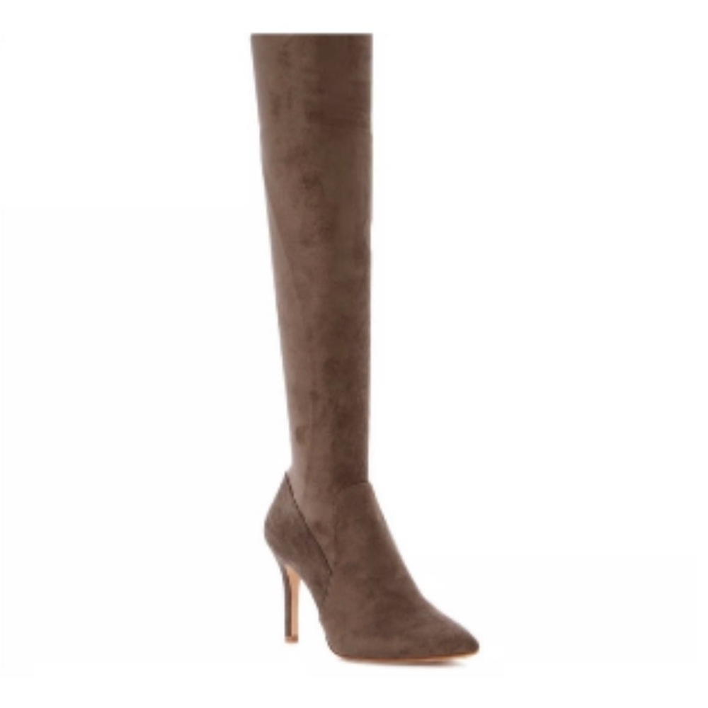 Joie Jemima over the knee leather suede boot. Color taupe